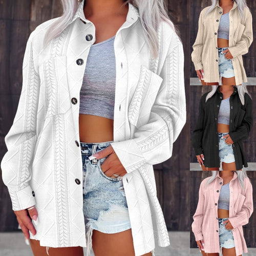 Damen lässige Strickjacke mit strukturiertem Design und Knopfverschluss Drune