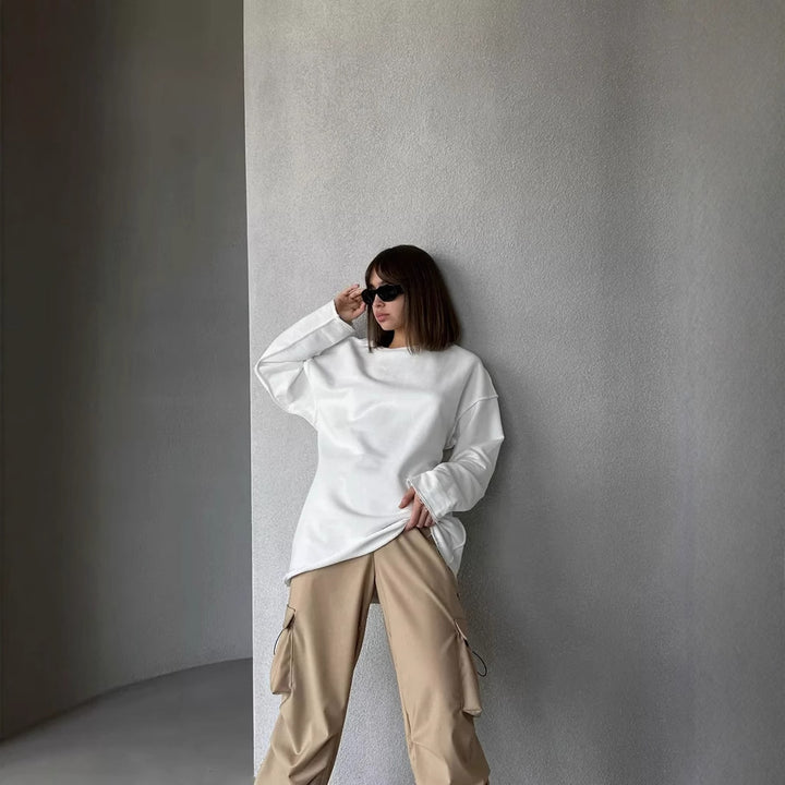 Damen lässiger Oversize-Pullover mit weitem Schnitt und strukturiertem Stoff Drune