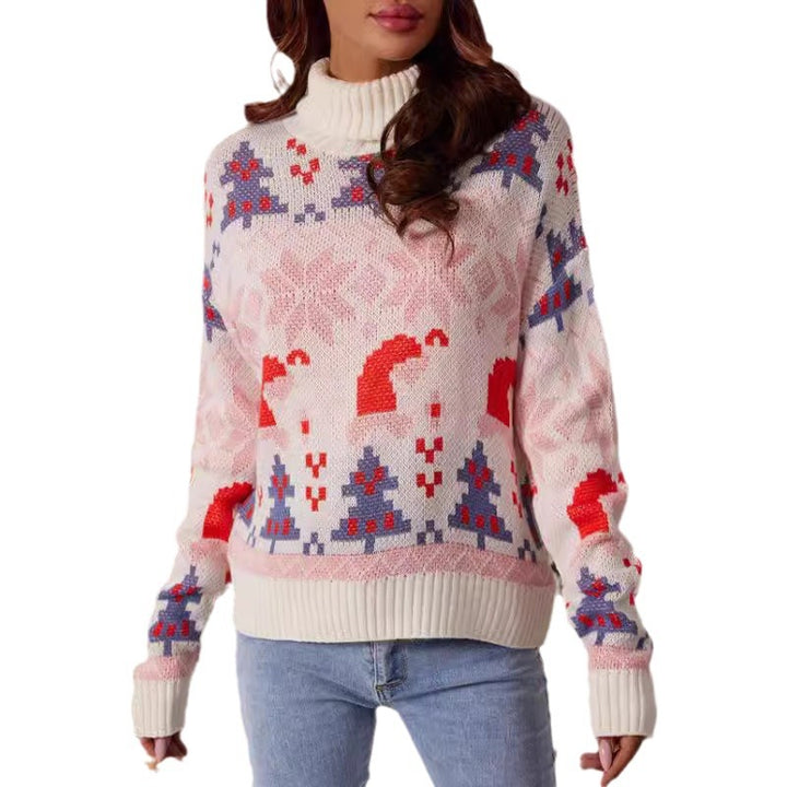Damen Weihnachtspullover mit festlichem Design und hohem Kragen Drune