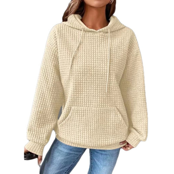 Damen Waffelstruktur Kapuzenpullover mit Kängurutasche und lässigem Schnitt Drune