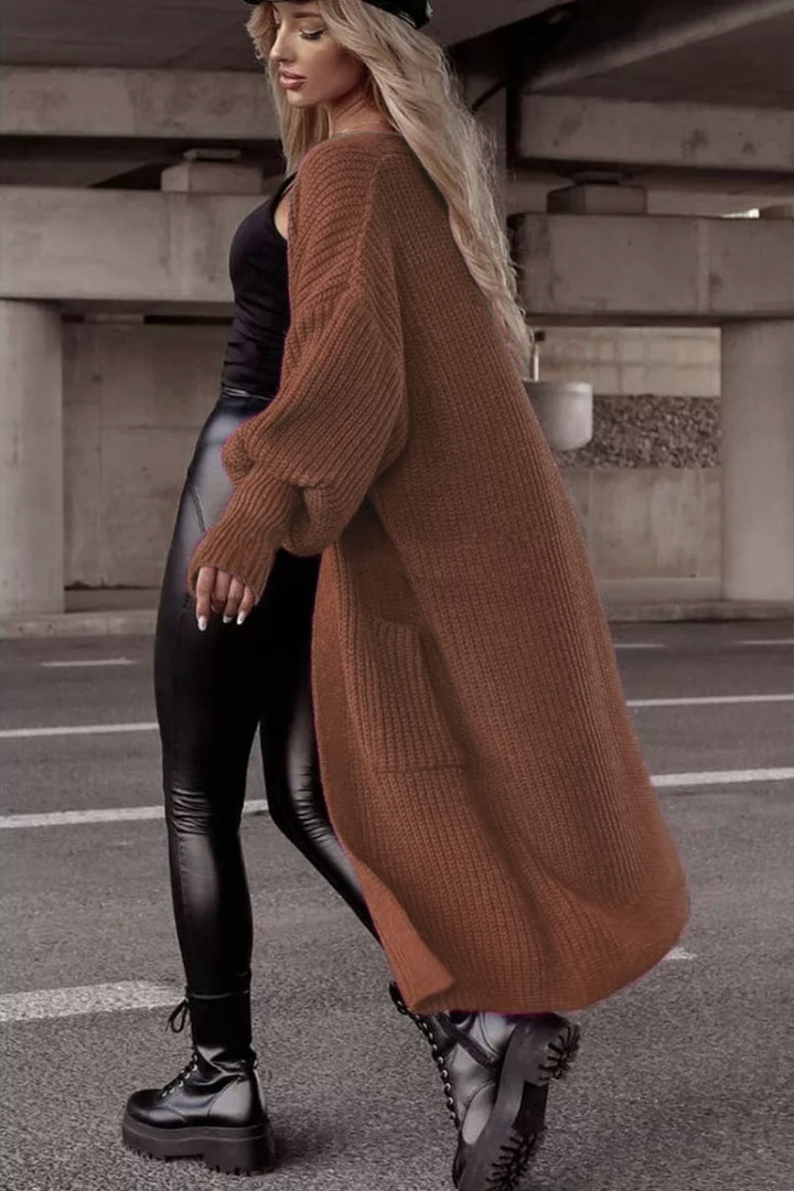 Damen Langer Strickcardigan mit tieferem Rückensaum und lässigem Schnitt Drune