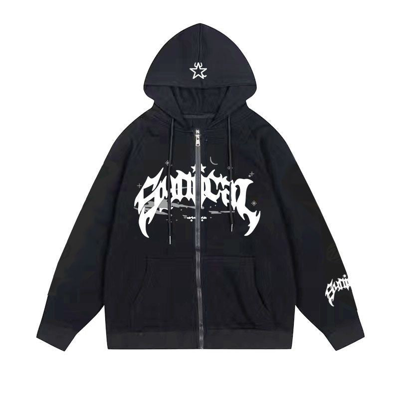 Damen lässiger Zip-Hoodie mit grafischem Druck Drune