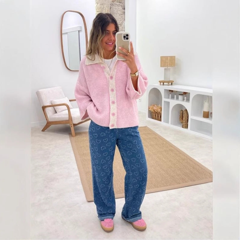 Damen High-Waist Jeans mit einzigartigem Herzchen-Muster und bequemer Passform Drune