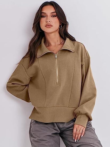 Damen Sportlicher Pullover mit Stehkragen und halbem Reißverschluss Drune