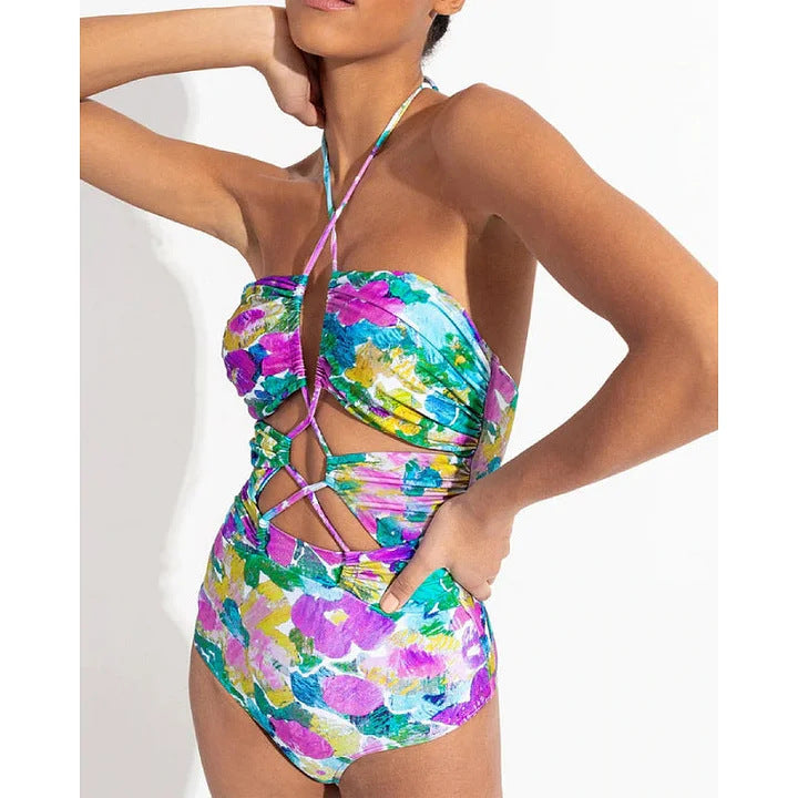 Damen Bikiniset mit voluminösen Rüschendetails und fließendem Maxi-Rock Drune