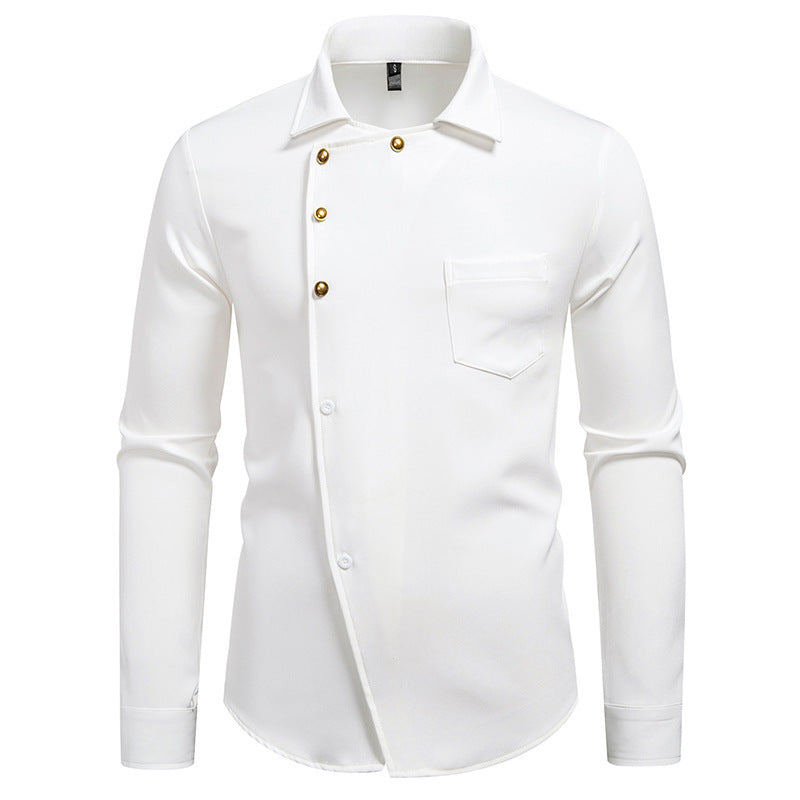 Herren elegantes Hemd mit asymmetrischem Knopfdesign Drune