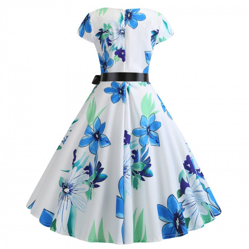Damen Swingkleid mit floralen Mustern und elegantem Taillengürtel Drune