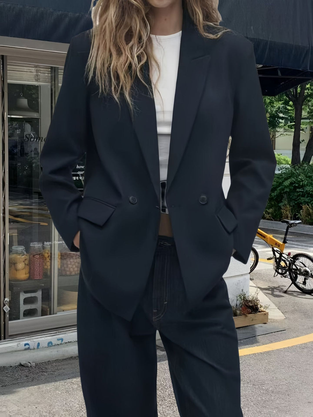 Damen Eleganter Blazer mit doppelt geknöpften Lappen Drune