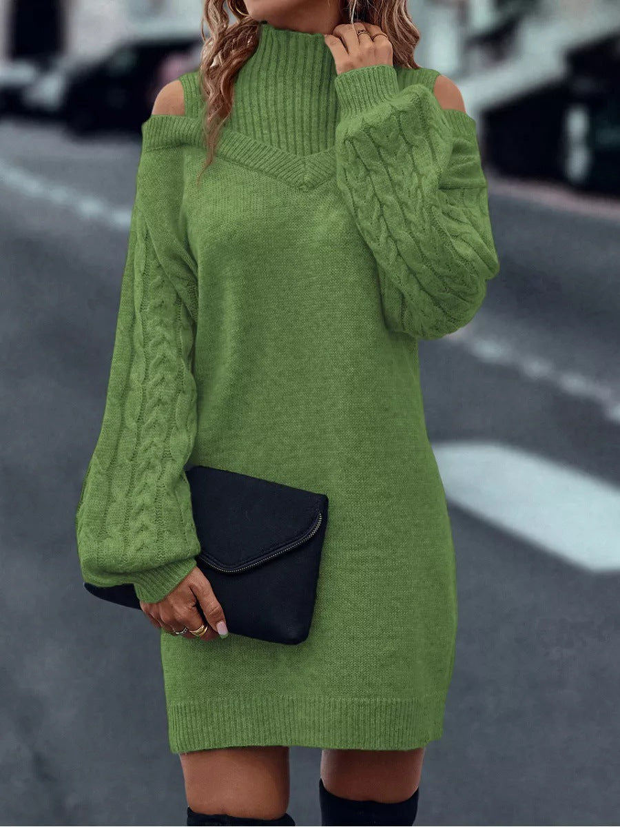 Damen Strickkleid mit asymmetrischem Off-Shoulder-Design und voluminösen Ärmeln Drune