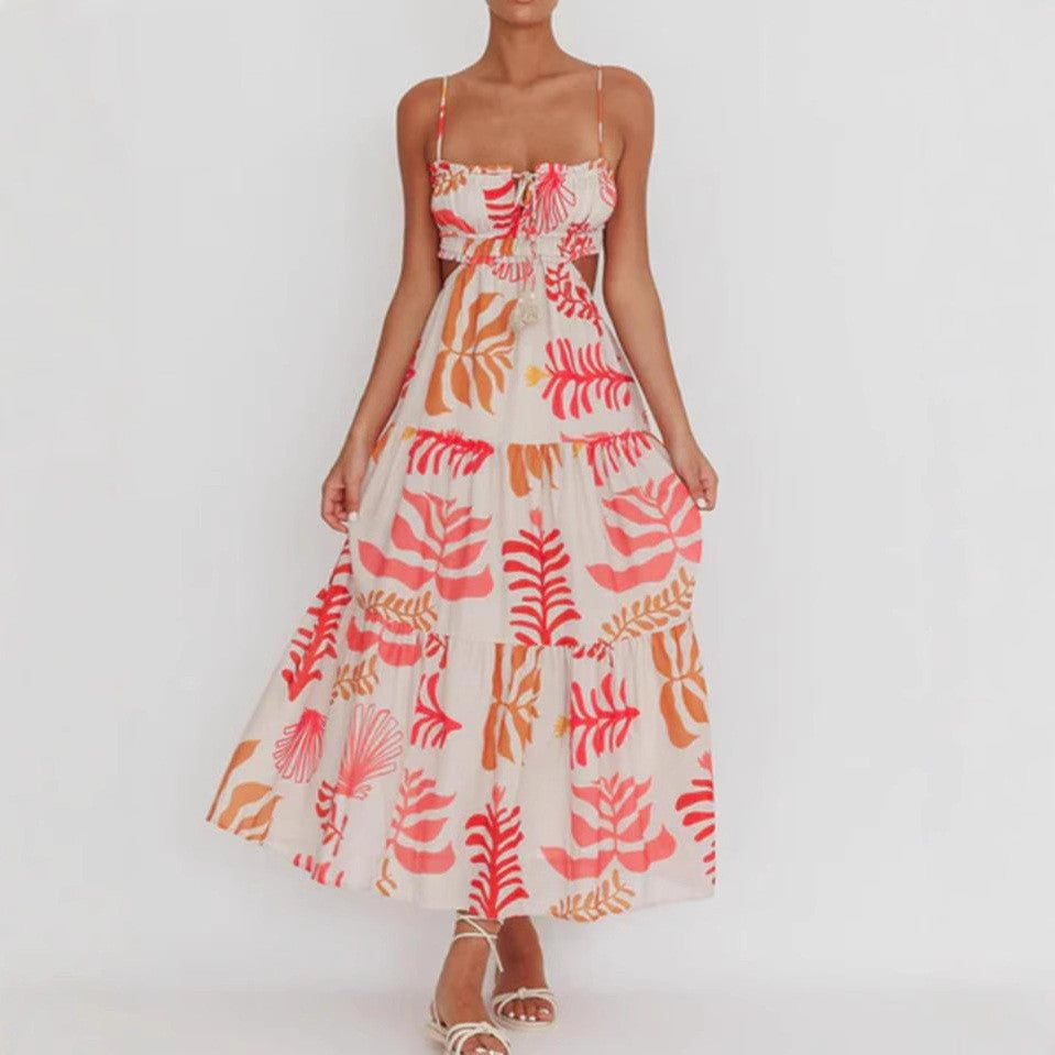 Damen Maxikleid mit Cut-Out-Design und verspielten Rüschen Drune