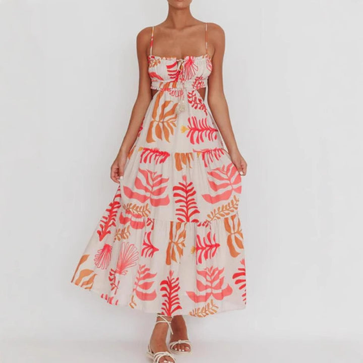Damen Maxikleid mit Cut-Out-Design und verspielten Rüschen Drune