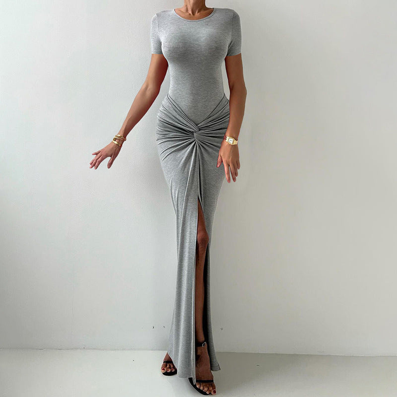 Damen Maxi Kleid mit elegantem Wickeldesign und stilvollen Raffungselementen Drune