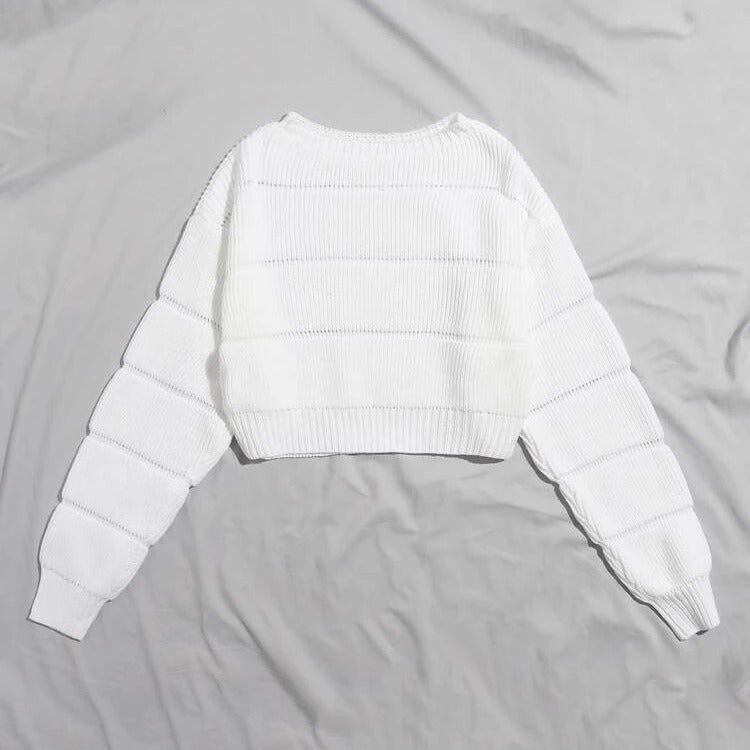 Damen modischer weicher Crop-Pullover mit strukturiertem Design Drune