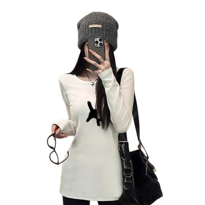 Damen langärmliges T-Shirt mit elegantem Rundhalsausschnitt Drune