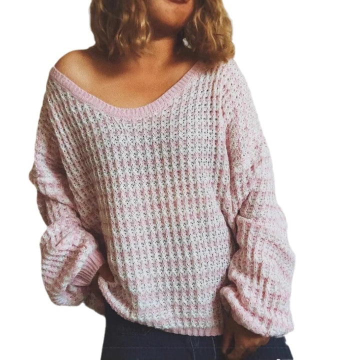 Damen Oversized Strickpullover mit off-Shoulder Design und modischem Rippenmuster Drune