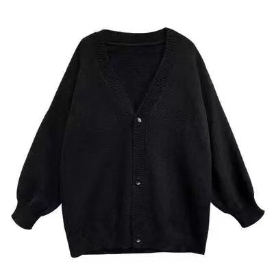 Damen Flauschiger Strickcardigan mit voluminösen Ärmeln und Knopfdetails Drune