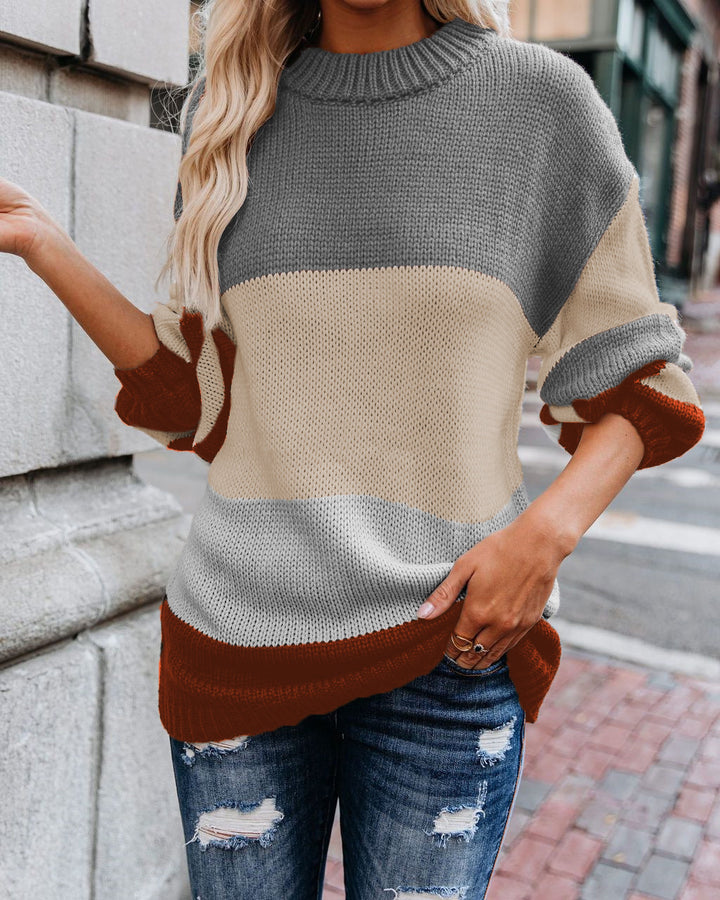 Damen modischer Strickpullover mit zeitgemäßem Farbblockdesign Drune