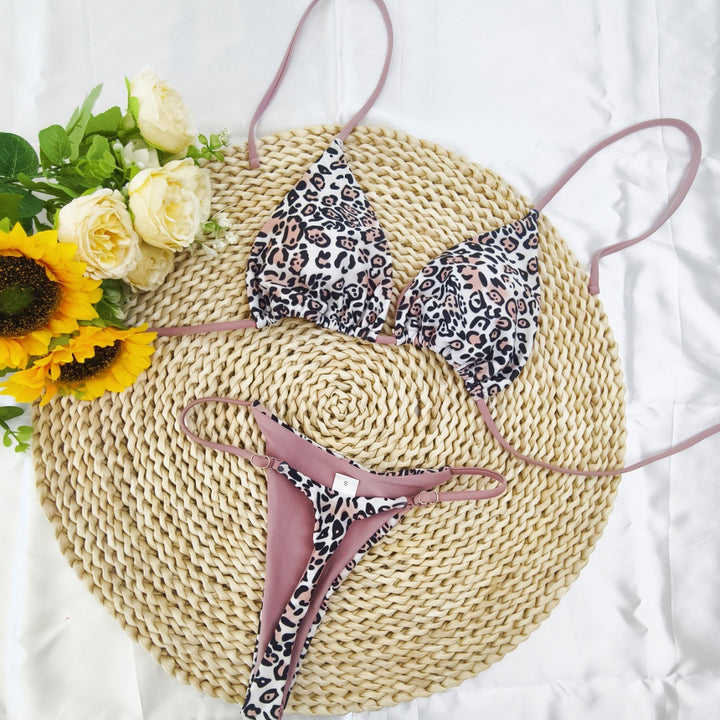 Damen Triangel-Bikini-Set mit fröhlichem Kirschmuster und verstellbaren Trägern Drune