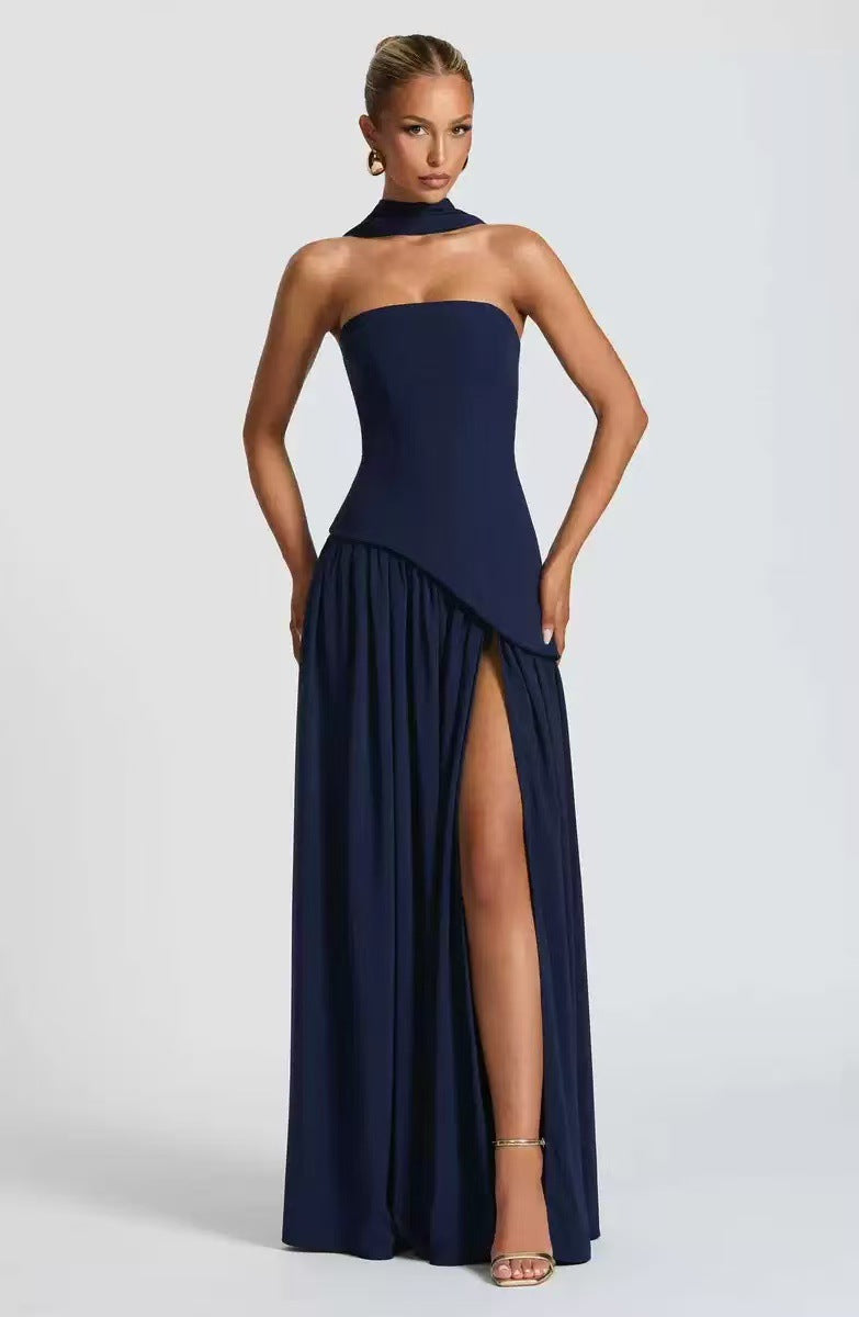 Damen Maxikleid mit figurbetontem Oberteil und schwingendem Rock Drune