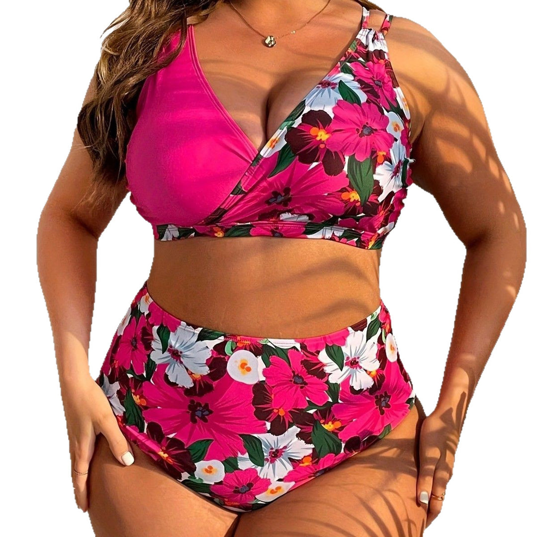 Damen Hochgeschnittener Bikini mit Wickeldesign und floralem Muster Drune