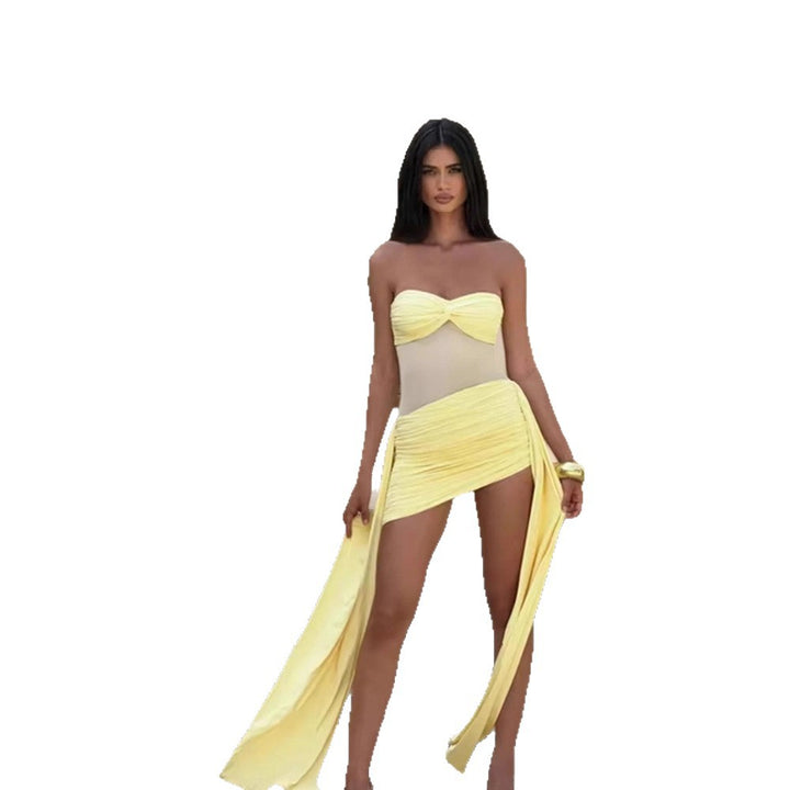 Damen Badeanzug mit schulterfreiem Design und eleganter Drapierung Drune
