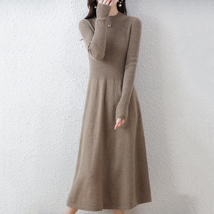Damen Strickkleid mit Hochkragen und feiner Rippstruktur Drune