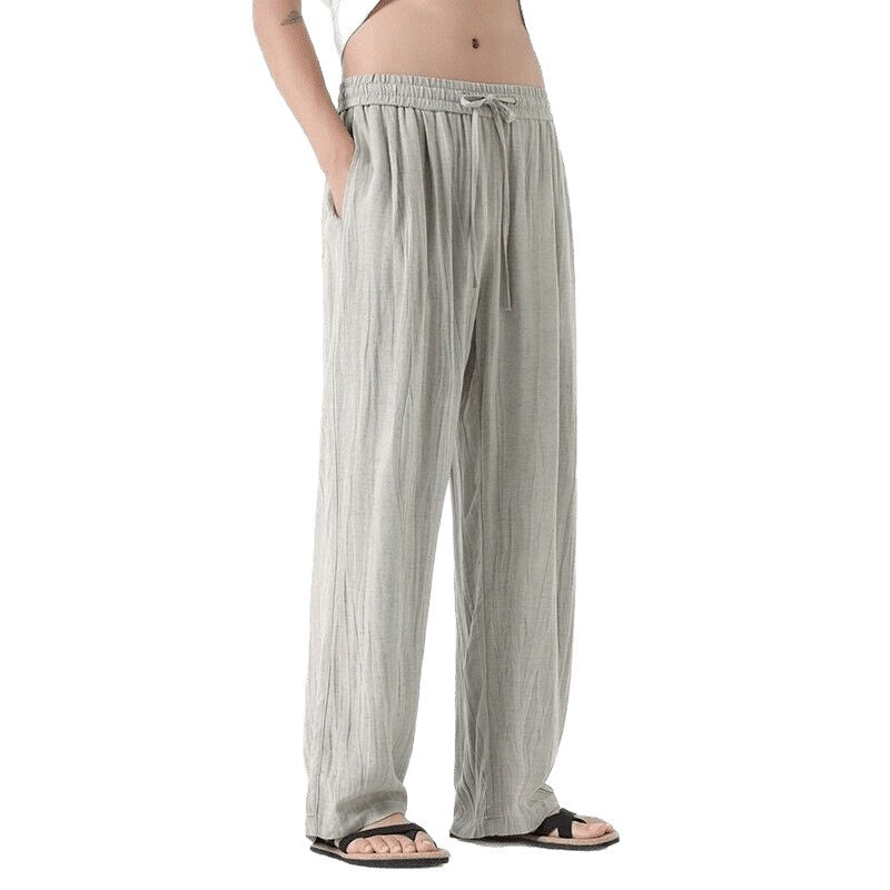 Herren nan weite Leinenhose mit verstellbarem Tunnelzugbund, lässiger Bundfaltenoptik und seitlichen Eingrifftaschen Drune