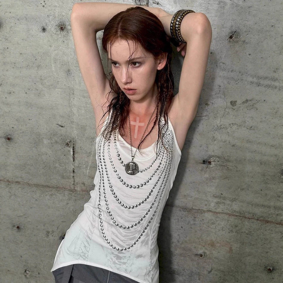 Damen Glitzerndes Tanktop mit asymmetrischem Schnitt Drune