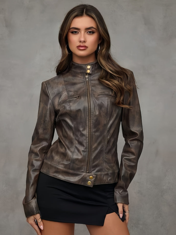Damen modische Bikerjacke mit figurbetontem Schnitt Drune