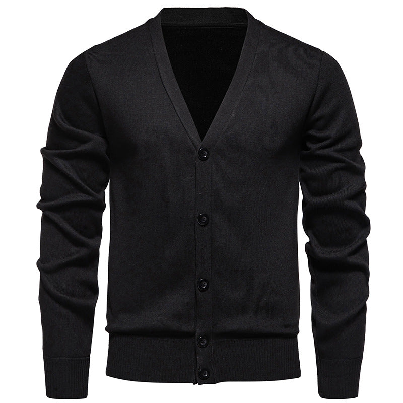 Herren nan leichte Feinstrick-Strickjacke mit V-Ausschnitt, verdeckter Knopfleiste und elastischem Rippbündchen Drune