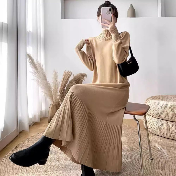 Damen Strickkleid mit Rippstruktur und Taillengürtel Drune