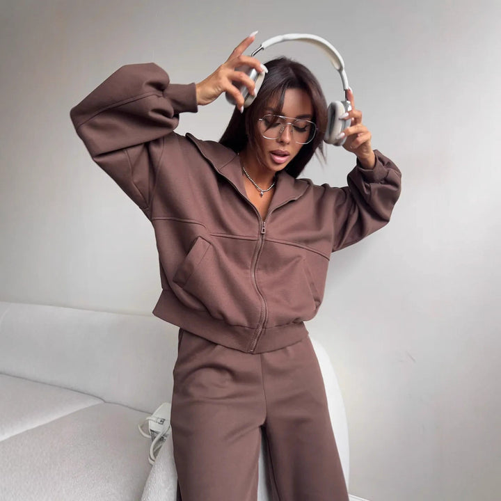 Damen Bequeme Sweatjacke und Jogginghose Set Drune