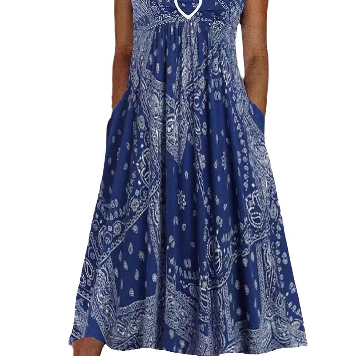 Damen nan luftiges Maxi-Kleid mit Paisley-Bandana-Print, geraffter Empire-Taille und praktischen Seitentaschen Drune