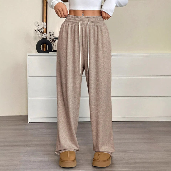 Damen nan weite High-Waist Loungehose mit elastischem Bund und Kordelzug Drune