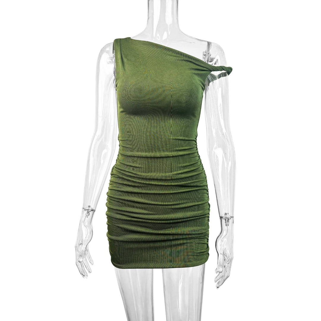 Damen gerafftes Minikleid mit asymmetrischem Ausschnitt und figurbetontem Schnitt Drune