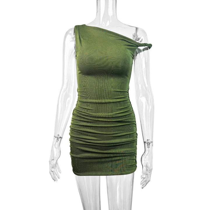 Damen gerafftes Minikleid mit asymmetrischem Ausschnitt und figurbetontem Schnitt Drune