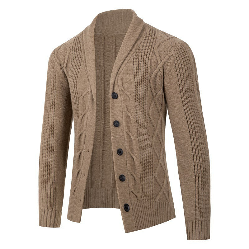 Herren modische Strickjacke mit Kabelmuster und Knopfleiste Drune