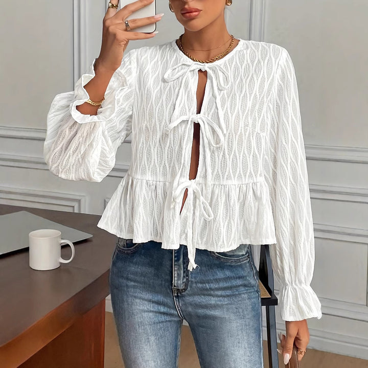 Damen Strickjacke mit dekorativen Schleifen und strukturiertem Design Drune
