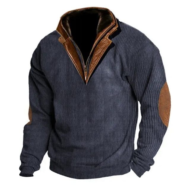 Herren Strickpullover mit Lederdetails und hohem Kragen Drune