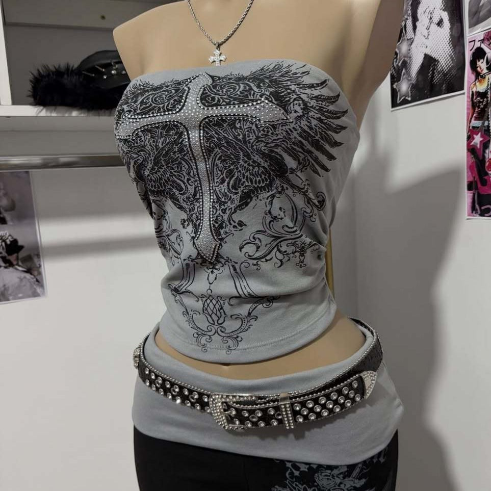 Damen Elegantes Bandeau-Top mit modischem Grafikdesign Drune