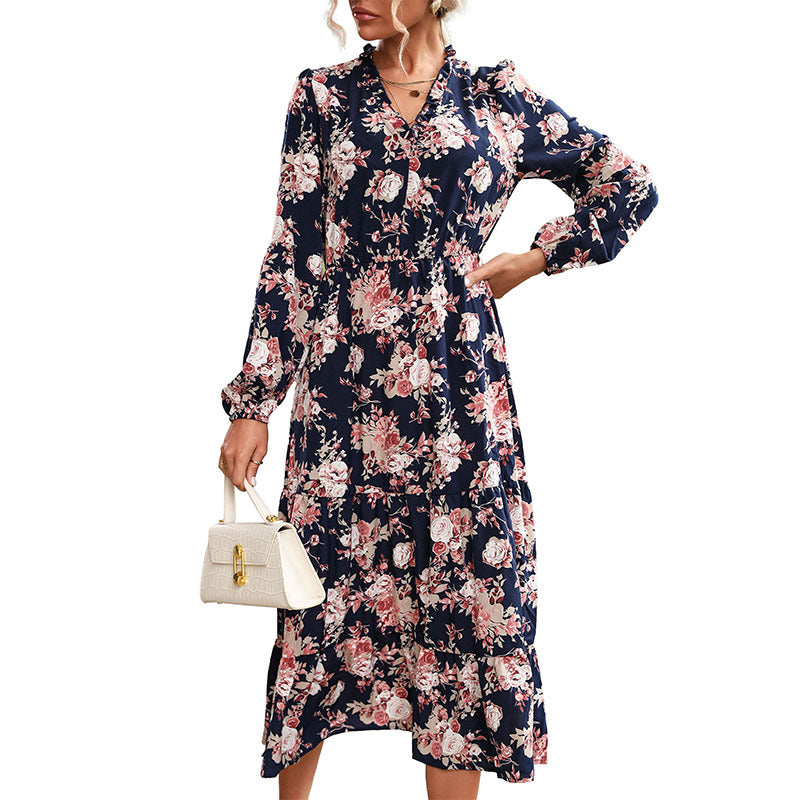Damen Maxikleid mit floralem Volantdesign Drune