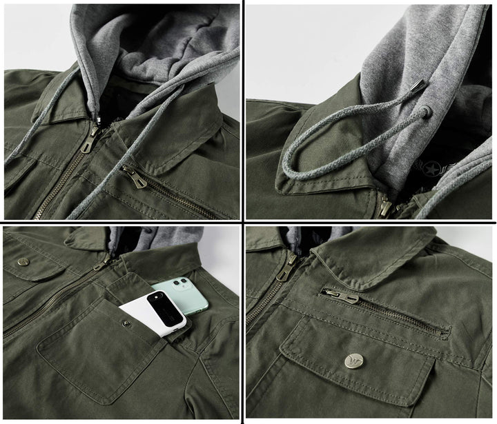 Herren vielseitige Übergangsjacke mit integrierter Kapuze und praktischen Taschen Drune