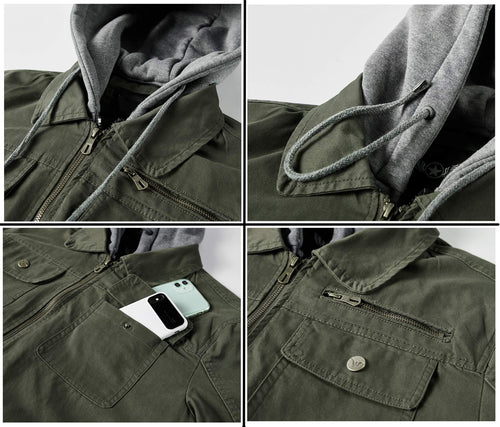 Herren vielseitige Übergangsjacke mit integrierter Kapuze und praktischen Taschen Drune