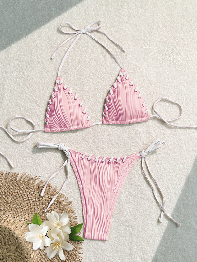 Damen Triangel-Bikini mit kontrastierenden Schnürdetails Drune