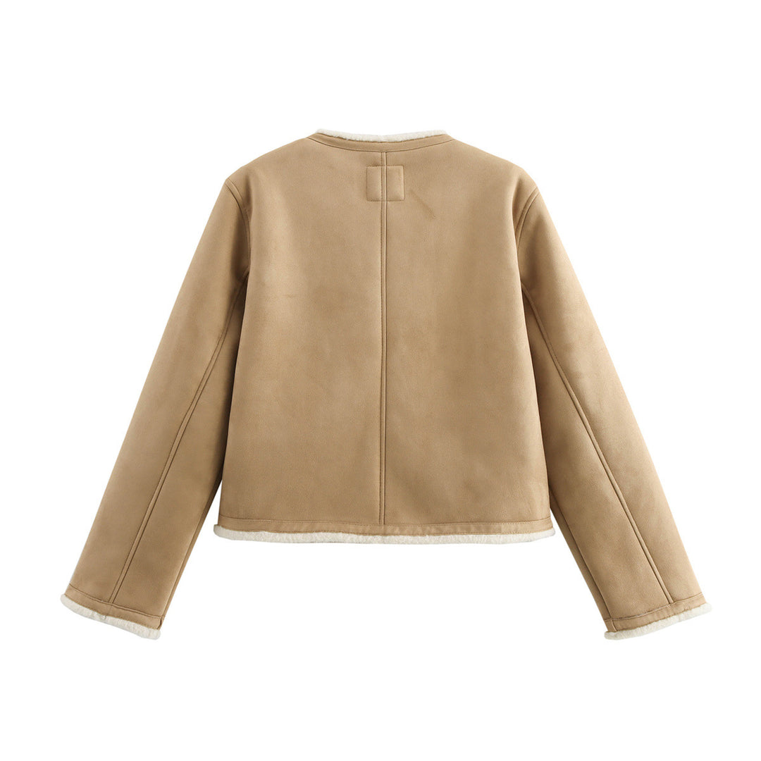 Damen Teddyjacke mit Button-Details und zwei aufgesetzten Taschen Drune