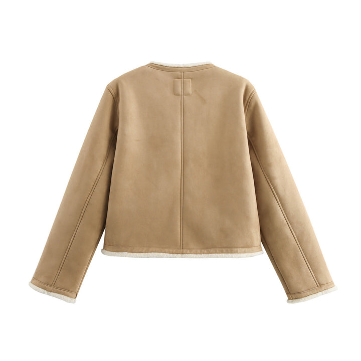 Damen Teddyjacke mit Button-Details und zwei aufgesetzten Taschen Drune