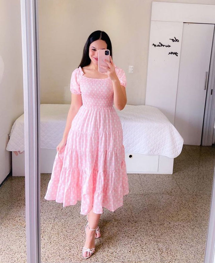 Drune | Mode Kurzärmelig Bedruckt Ausgestelltes Midi Kleid