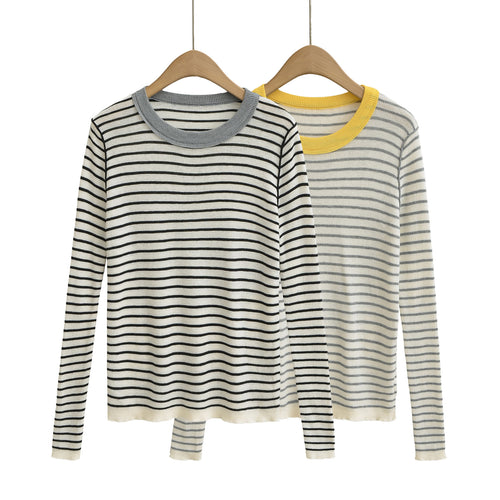 Damen gestreifter Langarmpullover mit Rundhalsausschnitt Drune