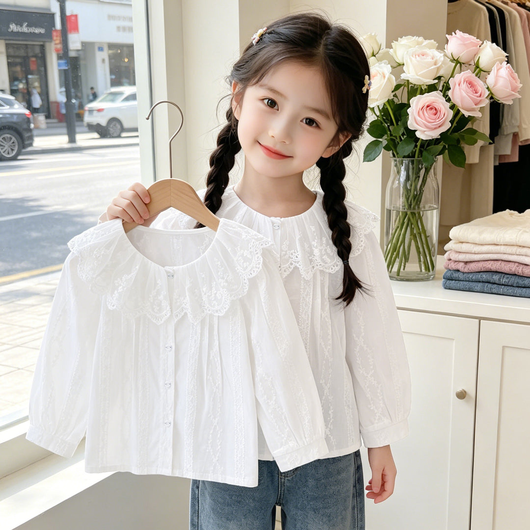 Mädchen Bluse mit romantischem Spitzenkragen und filigranem Design Drune