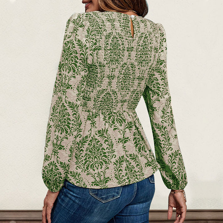 Damen Bluse mit floralem Design und eleganten Rüschendetails Drune